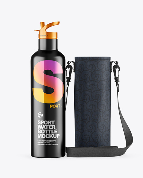 Metallic Water Bottle W/ Case Mockup