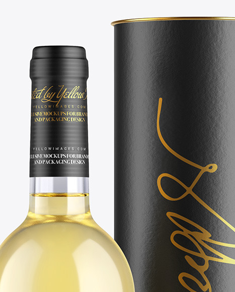 Clear Glass White Wine Bottle with Tube Mockup