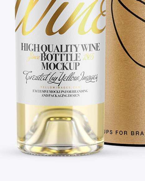 Clear Glass White Wine Bottle with Tube Mockup