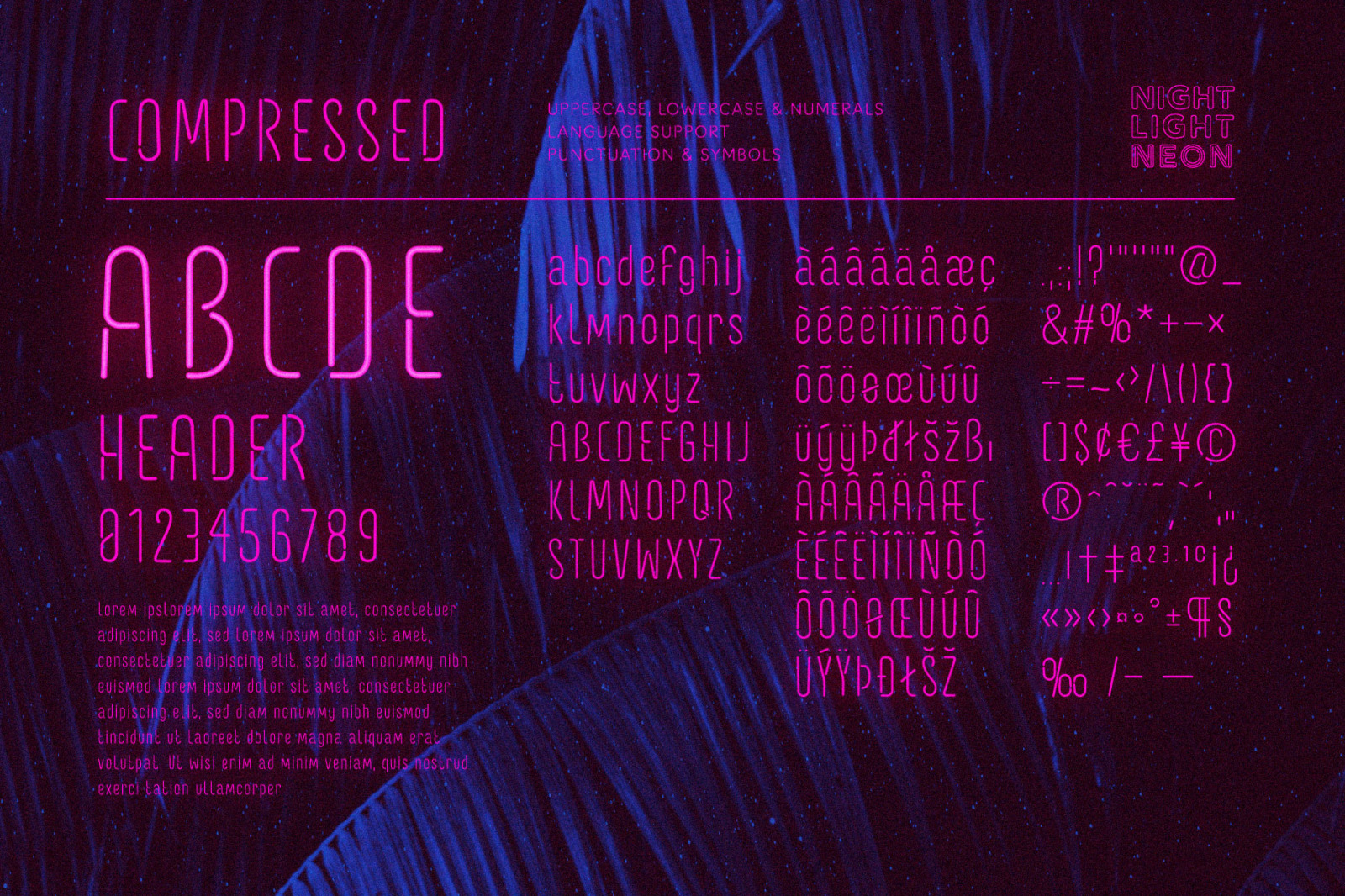 Night Light Neon Font - Compressed Style