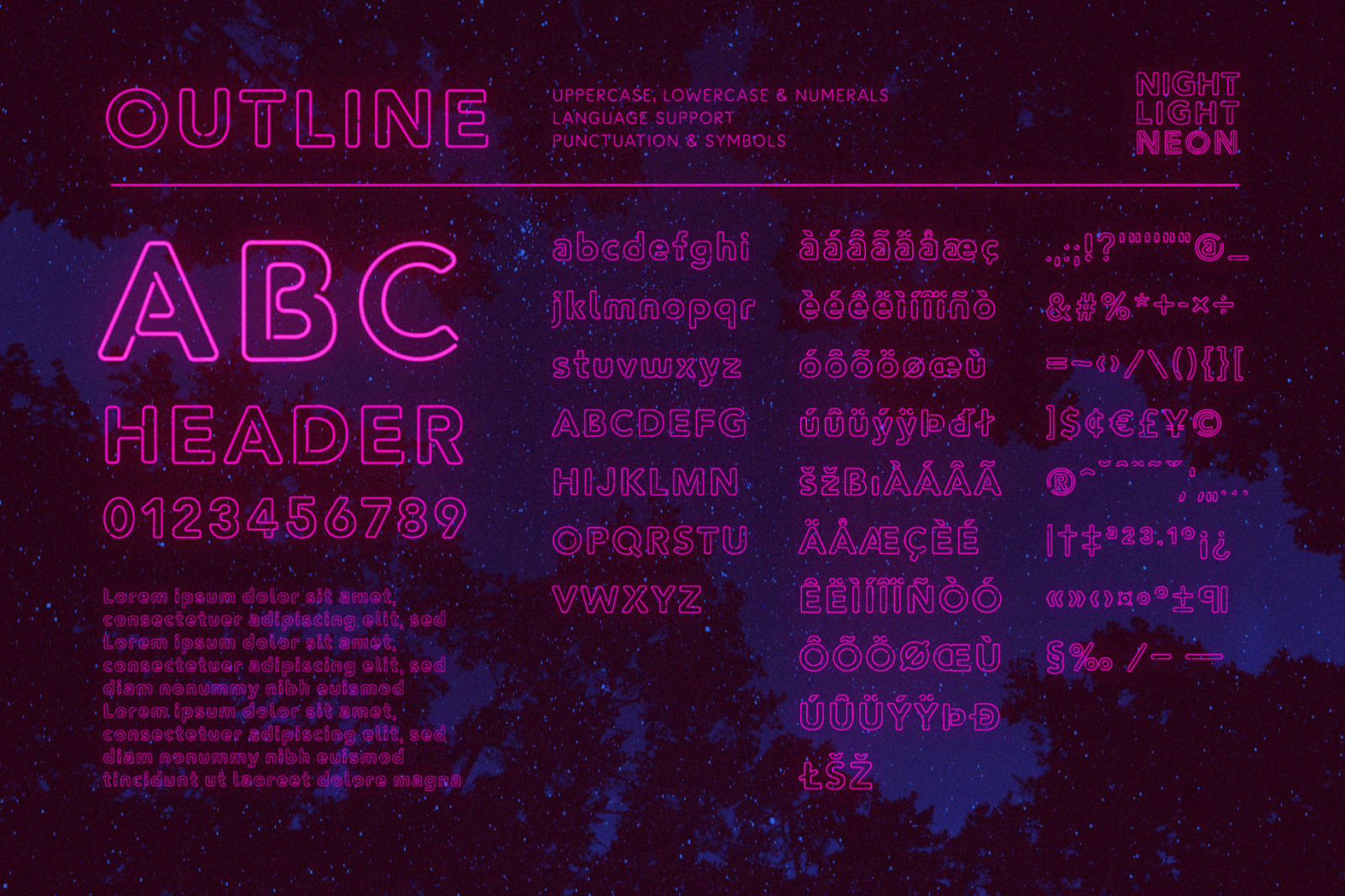 Night Light Neon Font - Outline Style