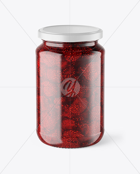 Clear Glass Jar with Strawberry Jam Mockup