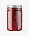 Clear Glass Jar with Strawberry Jam Mockup