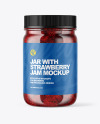 Clear Glass Jar with Strawberry Jam Mockup