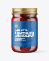 Clear Glass Jar with Strawberry Jam Mockup