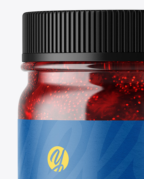 Clear Glass Jar with Strawberry Jam Mockup