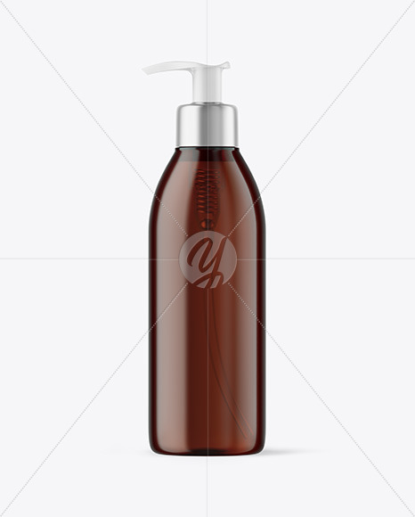 Amber Cosmetic Bottle with Pump Mockup