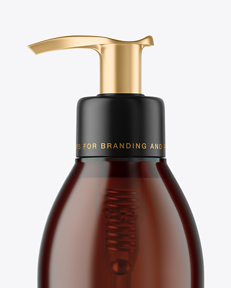 Amber Cosmetic Bottle with Pump Mockup