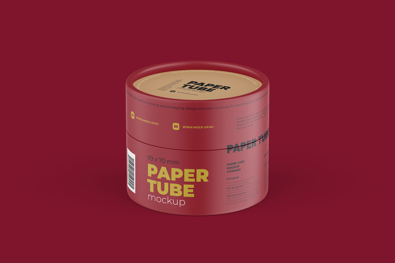 Closed Paper Tube Mockup 99x70mm Closed Paper Tube Mockup 99x70mm