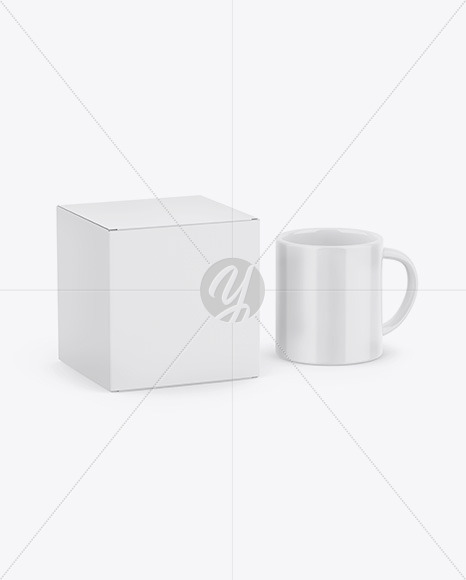 Paper Box W/ Glossy Mug Mockup