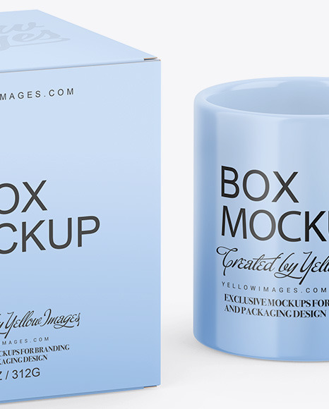 Paper Box W/ Glossy Mug Mockup