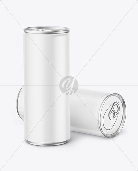 Two Metallic Drink Cans w/ Matte Finish Mockup