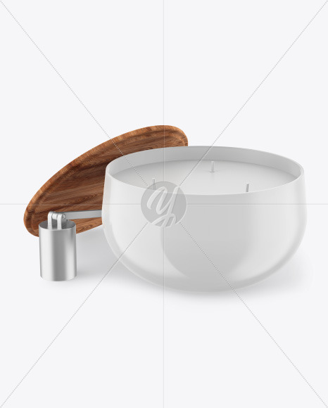 Glossy Candle w/ Wooden Cap Mockup