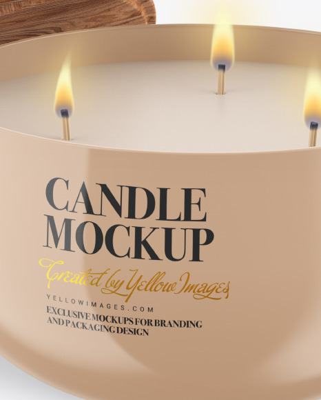 Glossy Candle w/ Wooden Cap Mockup