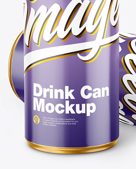 Two Metallic Drink Cans w/ Glossy Finish Mockup