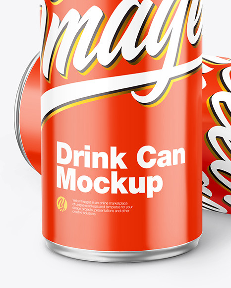 Two Metallic Drink Cans w/ Glossy Finish Mockup