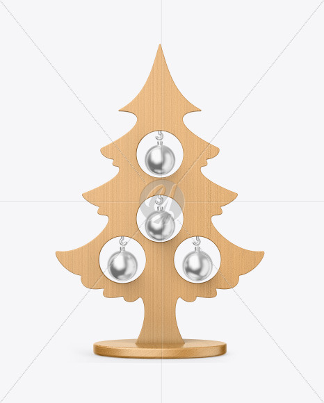 Wooden Christmas Tree Toy w/ Balls Mockup