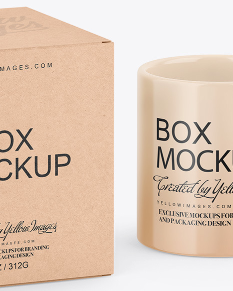 Kraft Box W/ Glossy Mug Mockup