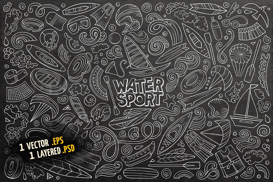 Water Sports Objects & Symbols Set Water Sports Objects & Symbols Set