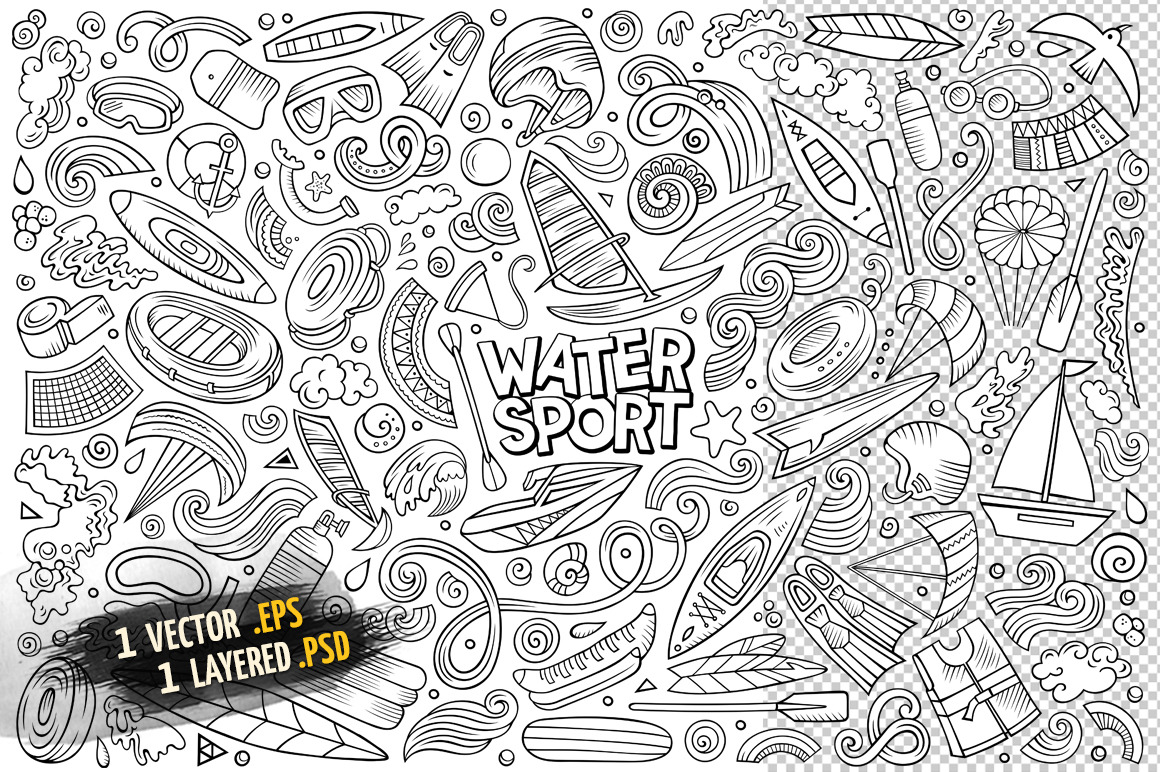 Water Sports Objects & Symbols Set Water Sports Objects & Symbols Set