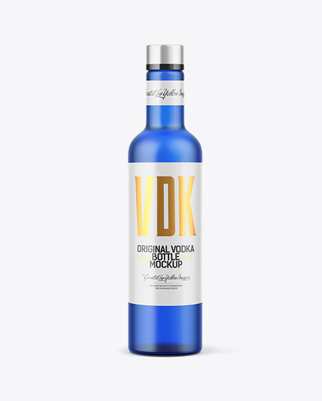 Frosted Blue Glass Vodka Bottle Mockup