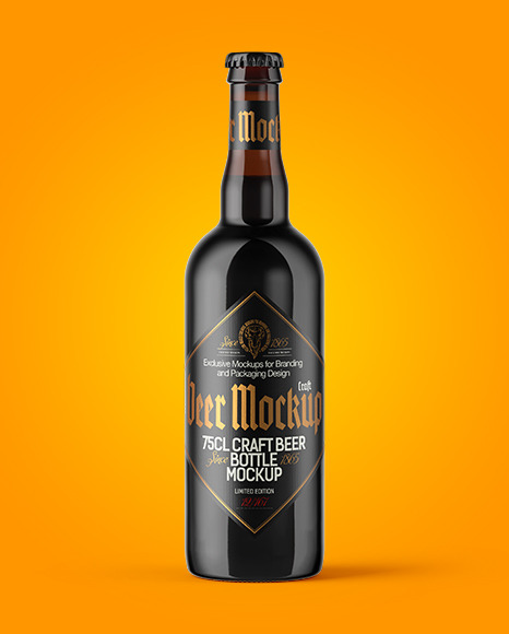 750ml Amber Stout Beer Bottle Mockup