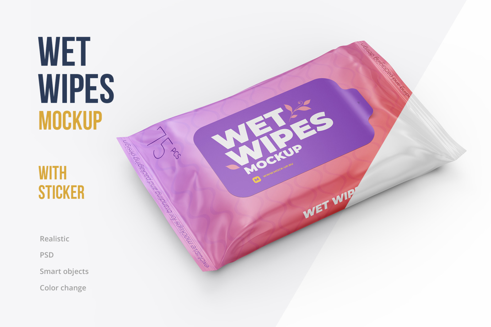 Wet Wipes with Sticker Mockup - Angle view