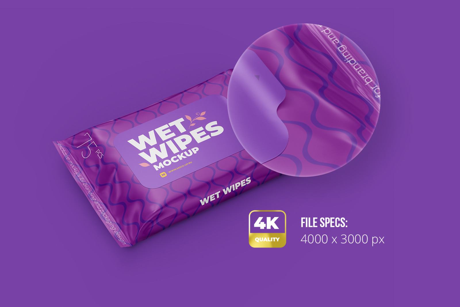 Wet Wipes with Sticker Mockup - Angle view