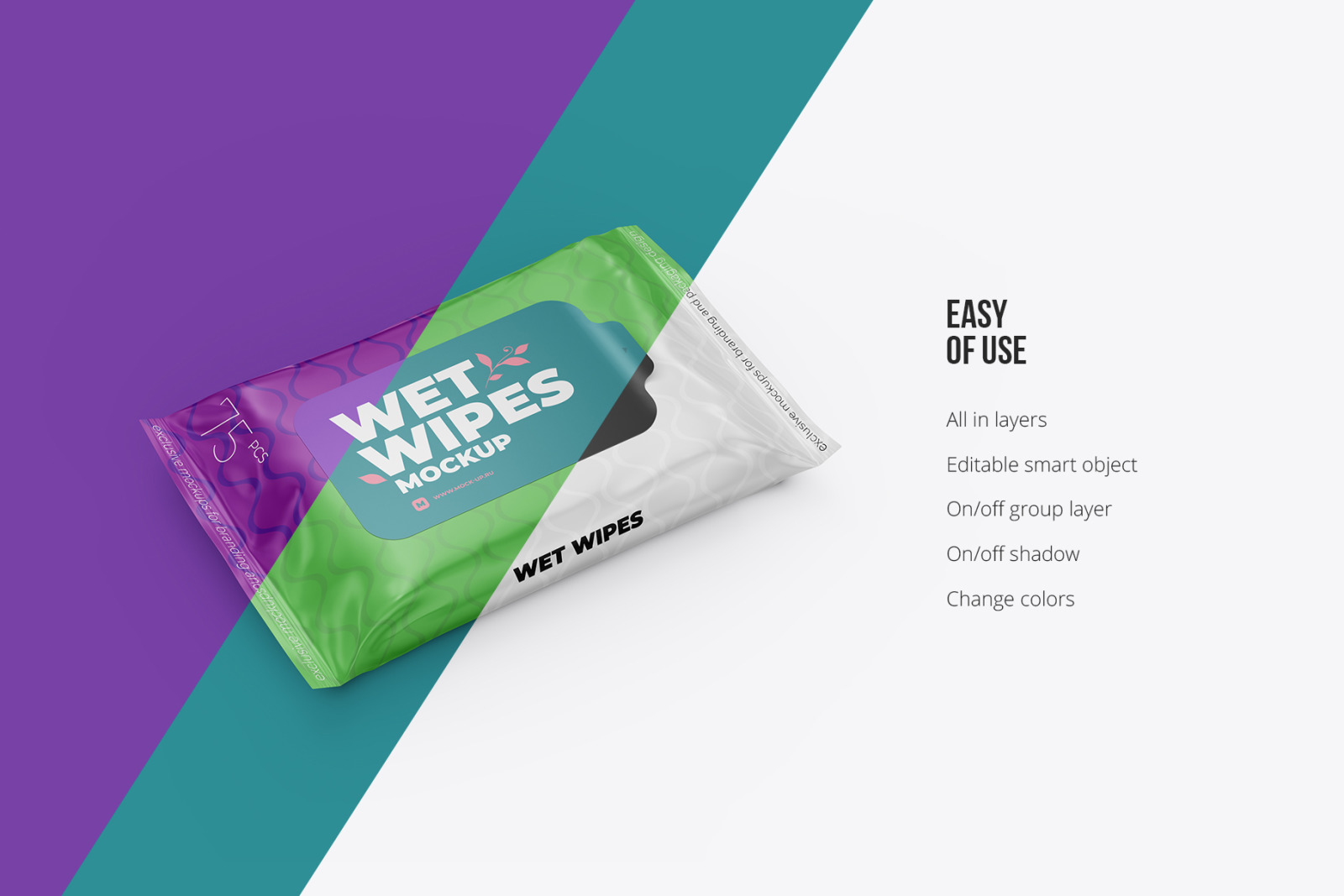 Wet Wipes with Sticker Mockup - Angle view