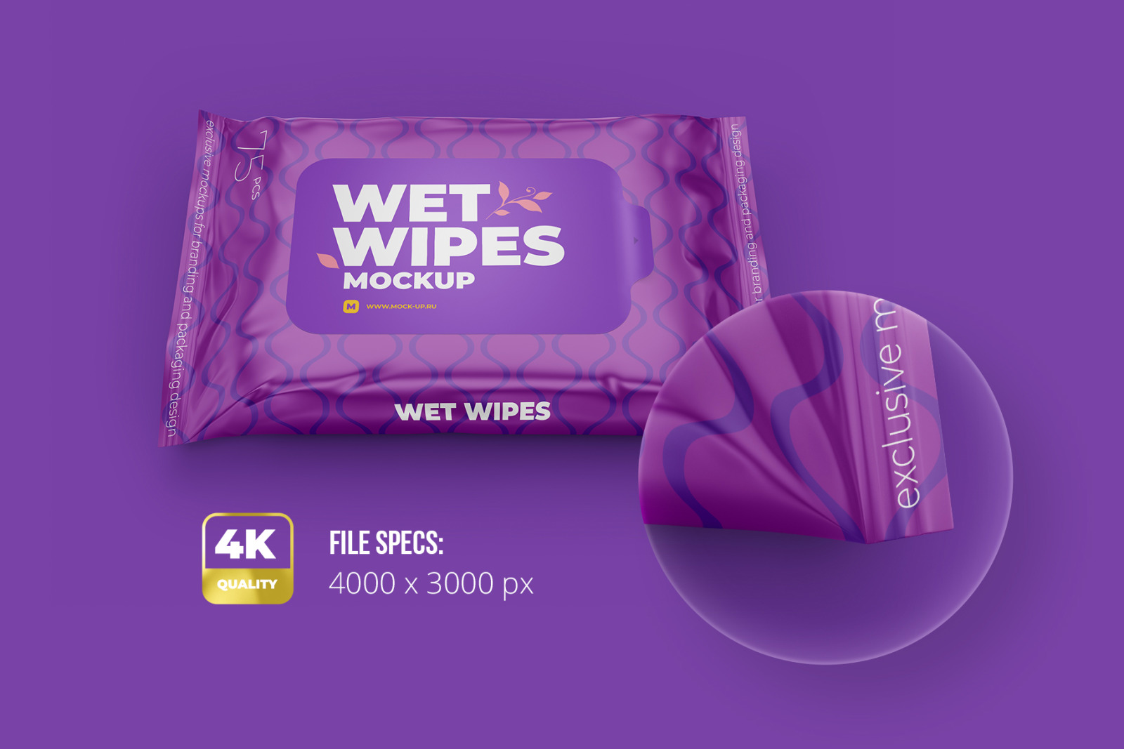 Wet Wipes with Sticker Mockup. Half Side view