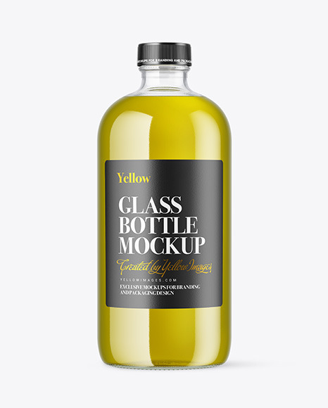 Clear Glass Bottle with Oil Mockup