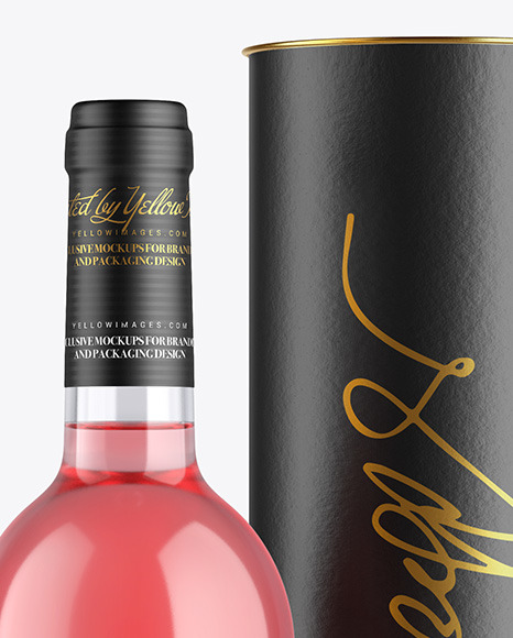 Clear Glass Rose Wine Bottle with Tube Mockup