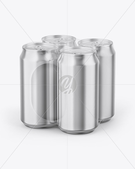 Glossy Metallic Cans in Shrink Wrap Mockup