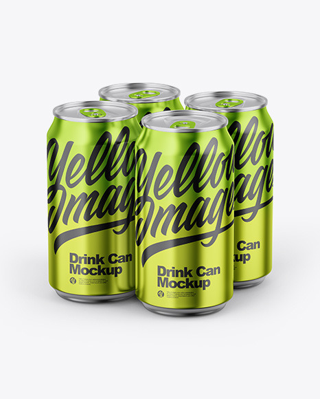 Glossy Metallic Cans in Shrink Wrap Mockup