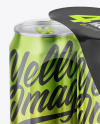 Glossy Metallic Cans in Shrink Wrap Mockup