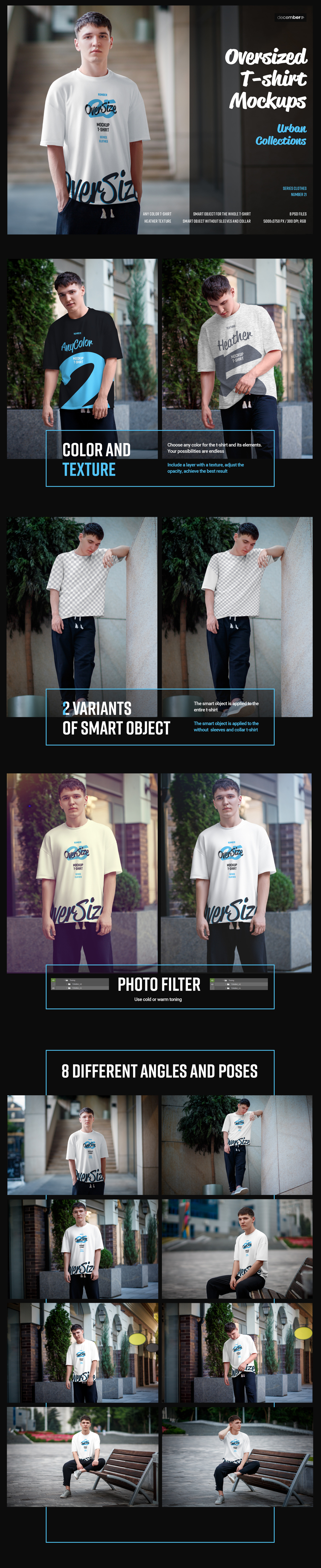 8 Oversized T-shirt Mockup. Urban Style