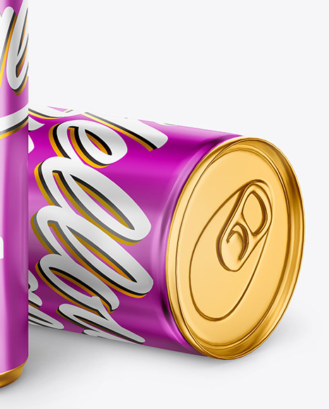 Glossy Metallic Drink Cans Mockup