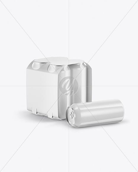 Carton Carrier W/ 4 Glossy Cans Mockup