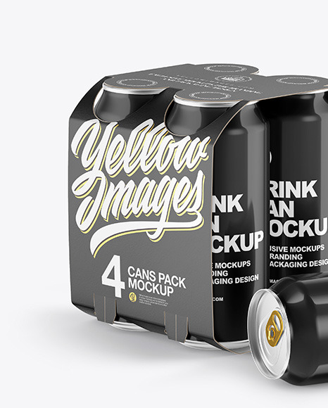 Carton Carrier W/ 4 Glossy Cans Mockup