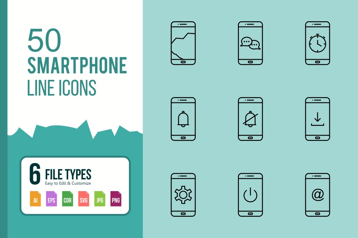 50 Smartphone Line Black Icons