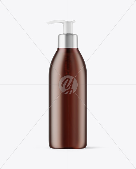 Frosted Amber Cosmetic Bottle with Pump Mockup