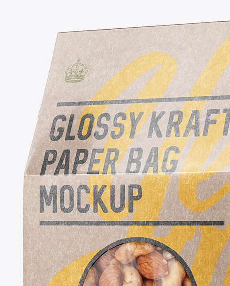 Glossy Kraft Paper Bag W/ Window Mockup - Halfside View