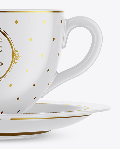 Glossy Coffee Cup w/ Plate Mockup