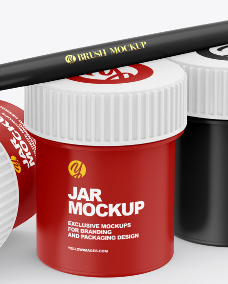 Matte Paint Jars w/ Brush Mockup