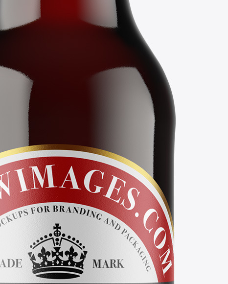 Amber Glass Bottle With Red Ale Mockup