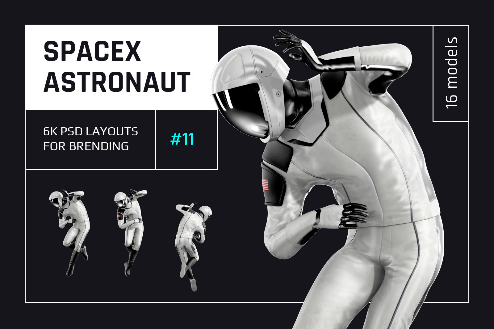PSD Mockup 3D model SpaceX Astronaut #11 PSD Mockup 3D model SpaceX Astronaut #11