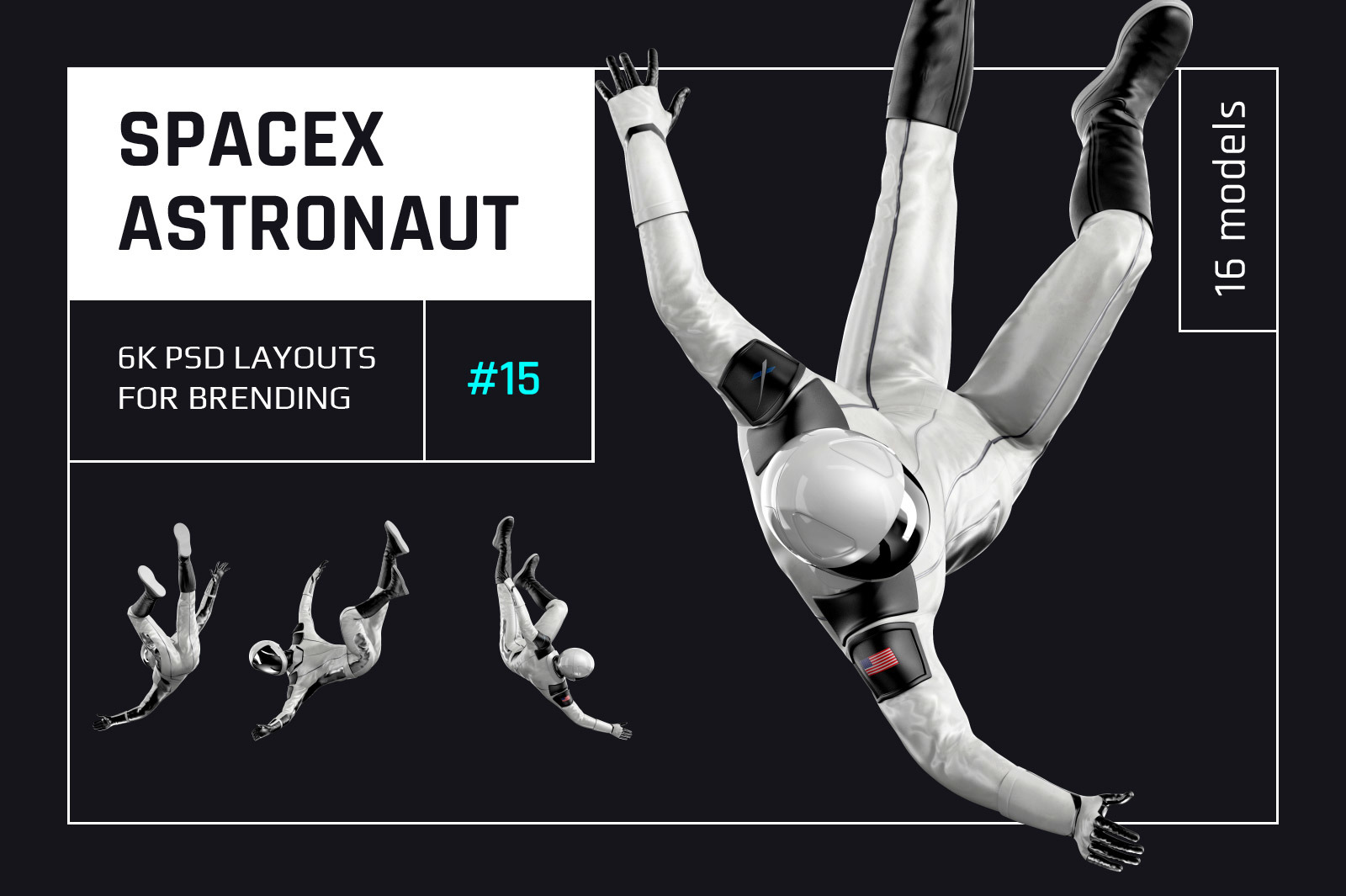 PSD Mockup 3D model SpaceX Astronaut #15 PSD Mockup 3D model SpaceX Astronaut #15