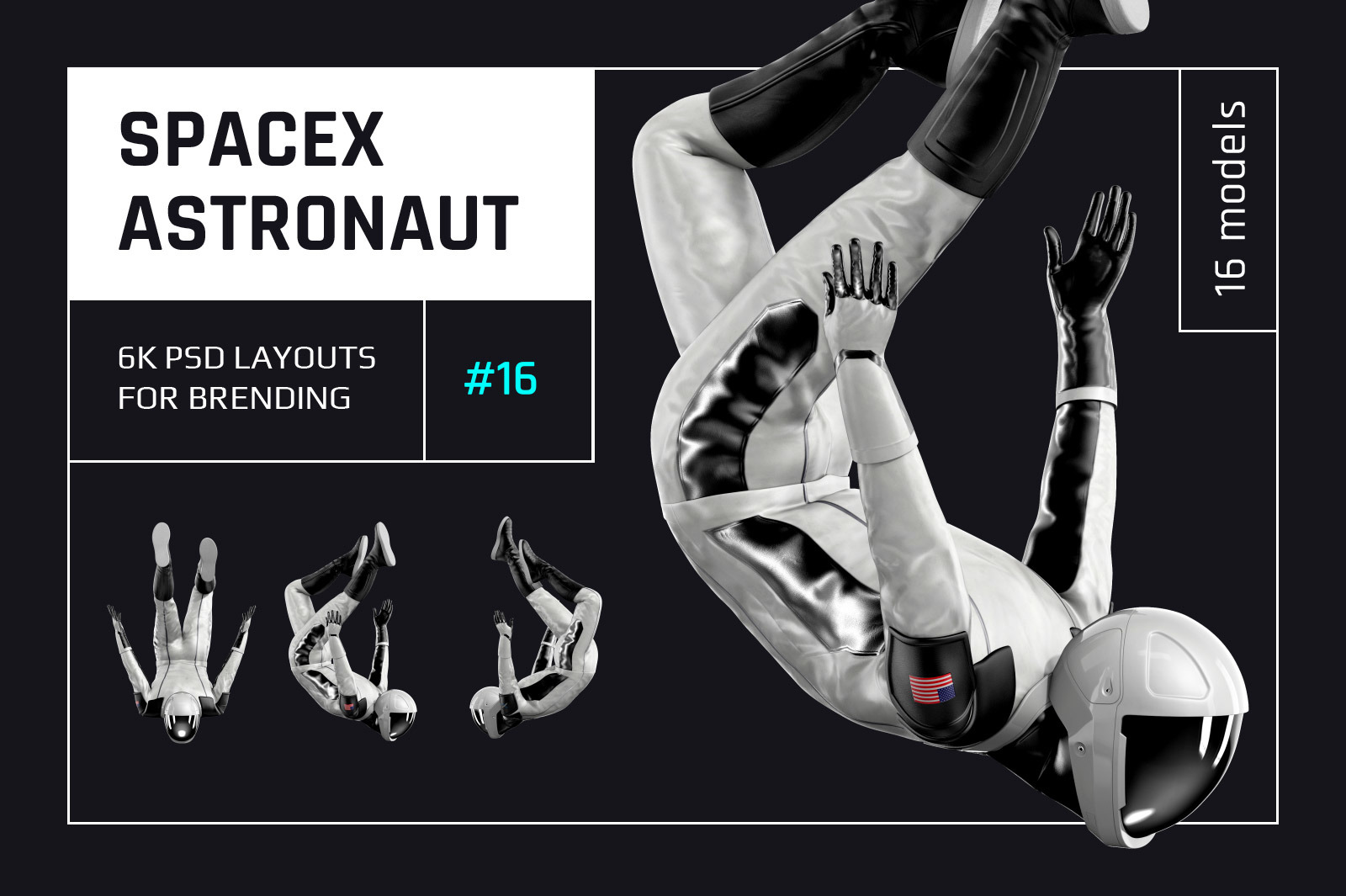 PSD Mockup 3D model SpaceX Astronaut #16 PSD Mockup 3D model SpaceX Astronaut #16