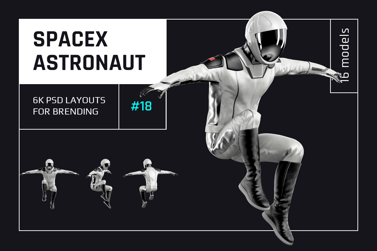 PSD Mockup 3D model SpaceX Astronaut #18 PSD Mockup 3D model SpaceX Astronaut #18