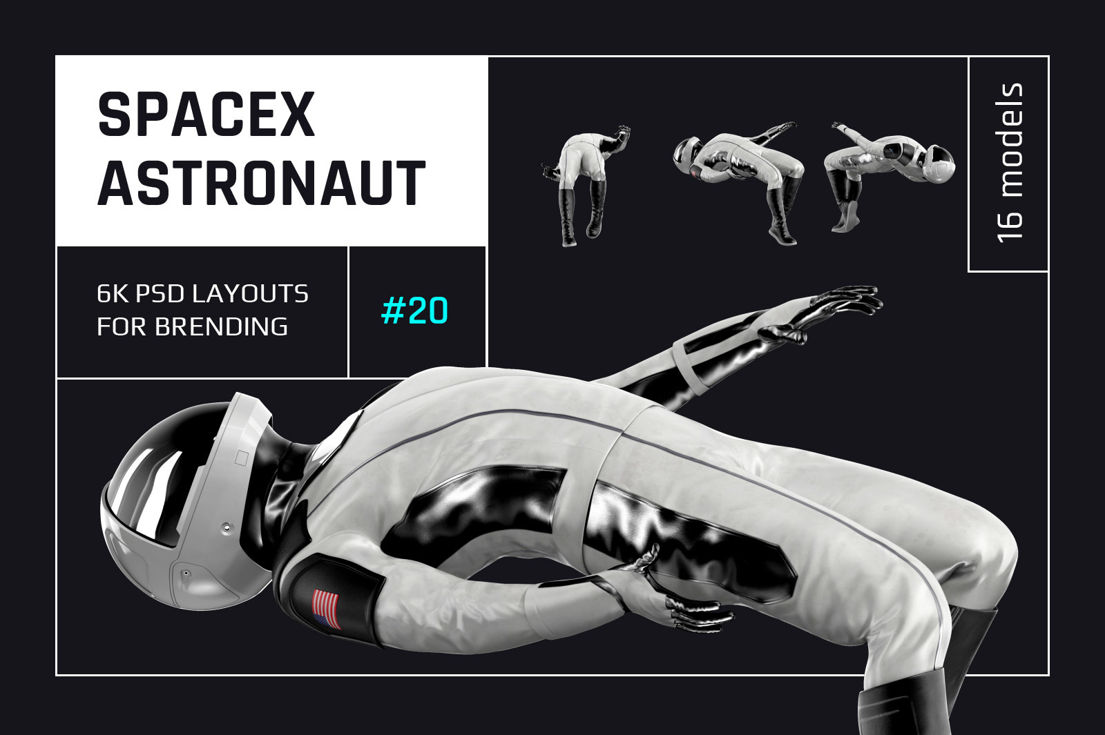 PSD Mockup 3D model SpaceX Astronaut #20 PSD Mockup 3D model SpaceX Astronaut #20